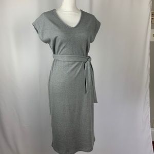 Gray Ribbed Belted Sweater Dress XS